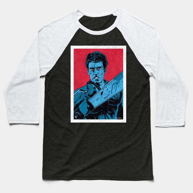 ASH - Evil Dead 2 (Pop Art) Baseball T-Shirt by Famous Weirdos